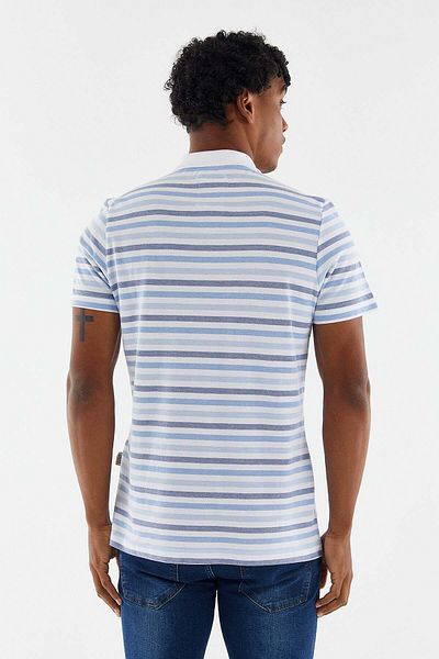 Galvanni تي شيرت رجالي بياقة بولو باللون الأزرق الفاتح - Vensi Light Blue Striped Mult