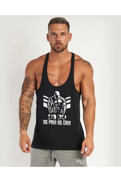Ghedto No Pain No Gain Fitness Tank Top Sports Tank Top Black