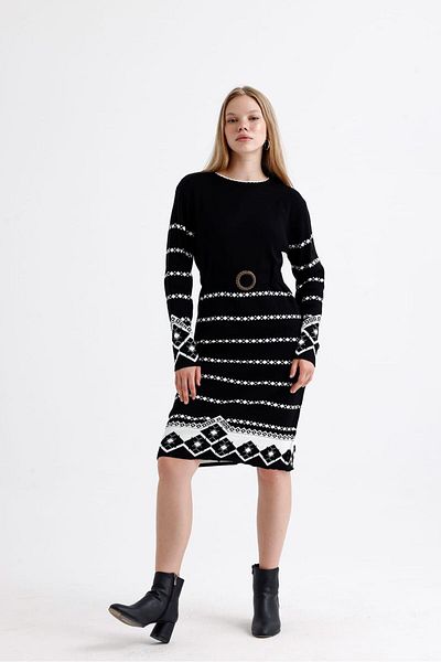ikomteks Stripe Pattern Knitwear Dress