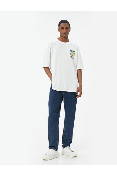 Koton Βαμβακερό μπλουζάκι Oversize - Animal print, κοντό μανίκι, λαιμόκοψη