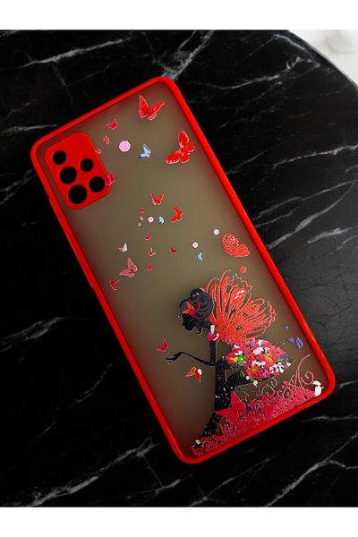Merwish غطاء خلفي من السيليكون TPU متوافق مع هاتف Galaxy A51 على شكل فراشة للنساء، غطاء خلفي من السيليكون Hux Tpu باللون الأحمر