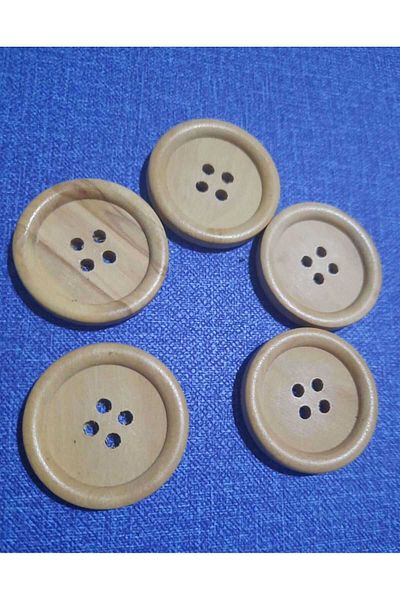 Beyna 2.5 cm Large Natural Wood Button - 1 Pack of 10 Pieces