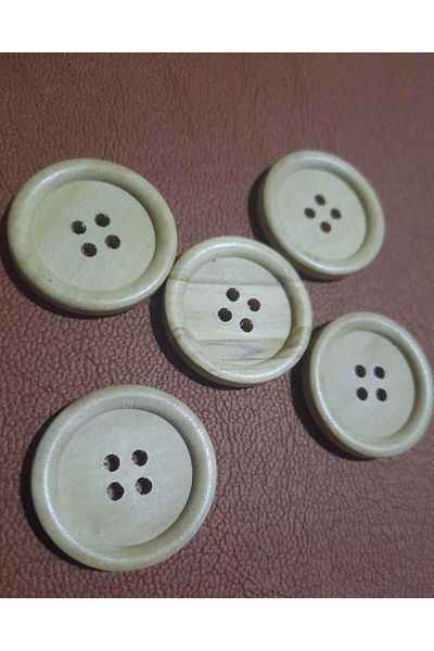 Beyna 2.5 cm Large Natural Wood Button - 1 Pack of 10 Pieces