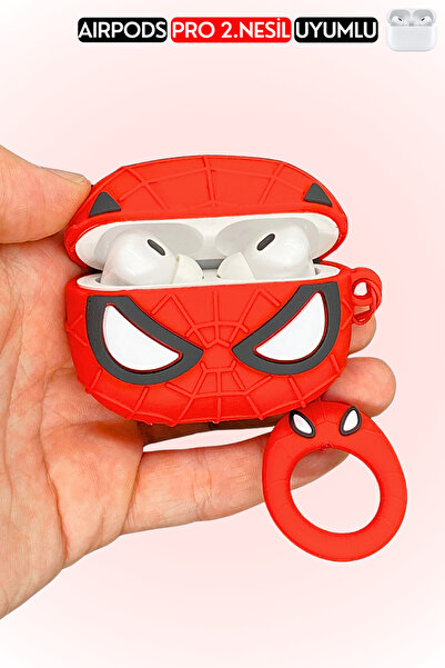 EWEC Pro 2.Nesil Uyumlu Spiderman Figürlü Kulaklık Kılıfı, Örümcek Adam Figürlü Darbe Emici Silikon Kılıf