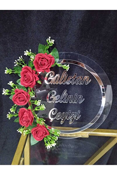 Evsay Şeffaf Pleksi  İsme Özel Güllü Kapı Süsü Duvar Dekoru