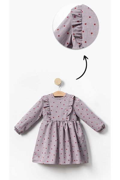 aden kids Μακρυμάνικο κοριτσίστικο φόρεμα με λεπτομέρεια με μοτίβο καρδιάς