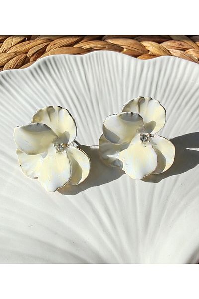 İLKYAZ ACCESSORY Enameled Jewelled Flower Earrings