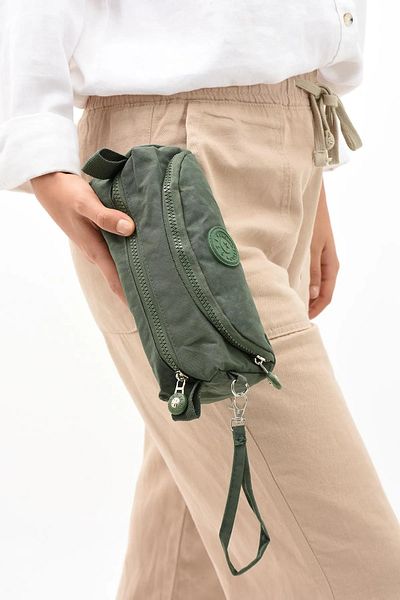 Alanç Gift Green Washable and Waterproof Fabric - Two Compartment Pen Holder and Makeup Bag