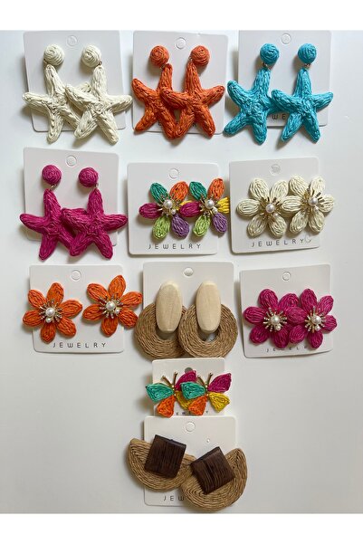 Rupen Kraft Yelpaze Hasır Küpe Yazlık Hasır Küpe Wintage Hasır Küpe