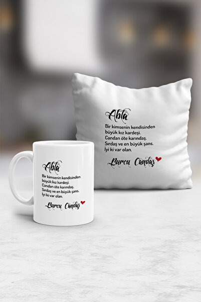 Hedizu Kişiye Özel Ablaya Hediye Yastık ve Kupa Hediye Seti Ablaya Doğum Günü...