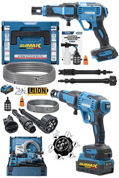 stilmax Yüksek Basınç Profesyonel 100 Bar Çift Akülü Şarjlı Oto Araç Yıkama Bahçe Yıkama Temizleme Tabancası