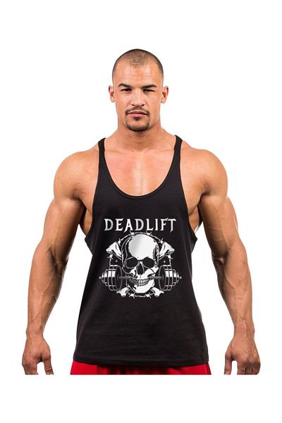 Ghedto Dead Lift Skull Fitness Gym Tank Top Sports Tank Top [black]