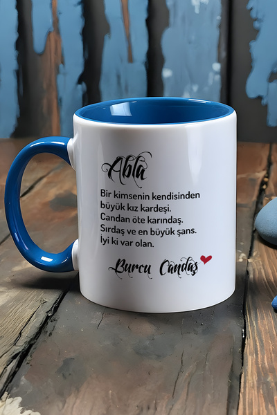 Hedizu Kişiye Özel Ablaya Hediye Kupa Bardak Mavi Ablaya Doğum Günü Hediyesi