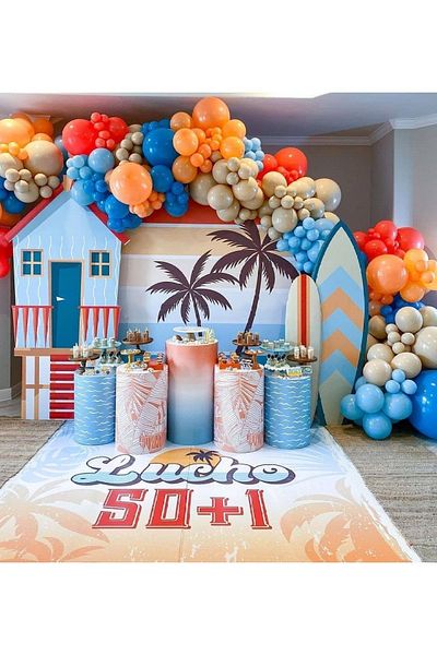 LİYA SHOP 60 Salmon, Blue, Red, Gray Balloons and 5m Balloon Chain