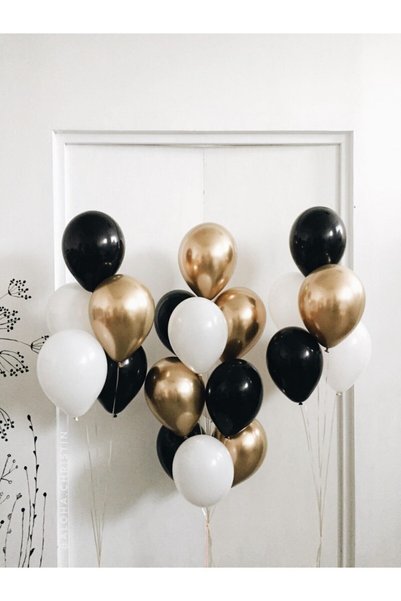 KAR TANESİ 30 Adet Metalik Balon Seti Siyah Gold Gümüş – Doğum Günü Parti Süs...