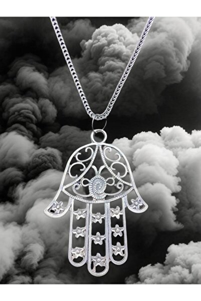 Gümüş Kaplama Unisex Kolye Hamsa Eli Sembollü Zincirli Popüler Kaliteli