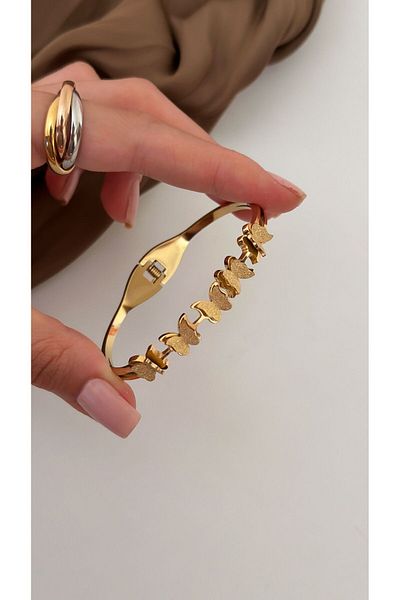 Opia JEWELRY نموذج الفراشة 17 سم سوار أصفاد فولاذي