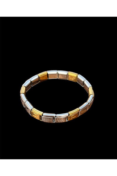 aggena Caprea Çelik İtalyan Charm Lastikli Bileklik Gold ve Gümüş Renkli Kara...
