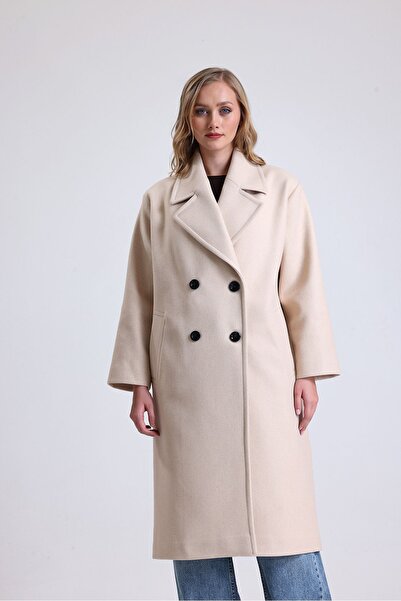 kabancım Kadın Dokulu Oversize Düğmeli Kaban