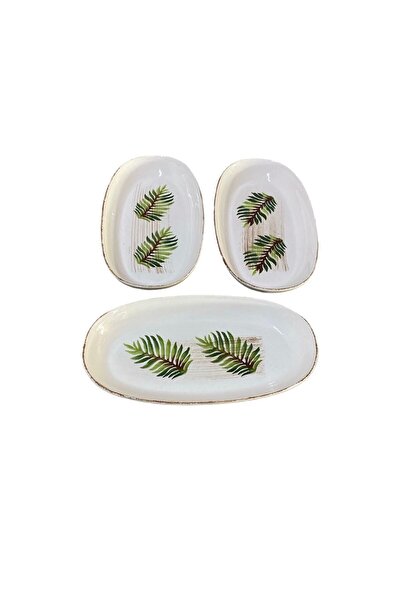 MTD SERAMİK 27 Cm Antique Leaf Patterned Boat Plate - 3 Pieces