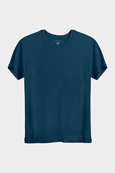 Unisex Slim Fit Bisiklet Yaka Petrol Yeşili Sade %100 Pamuk Tok Duruşlu Tişört