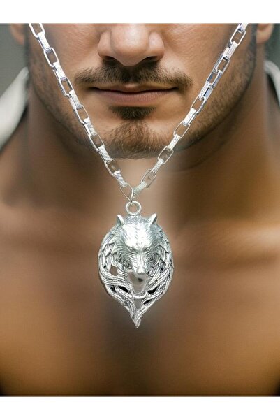 whocares Gümüş Kaplama Unisex Kolye Türk Bozkurt Sembollü Zincirli Popüler Kaliteli