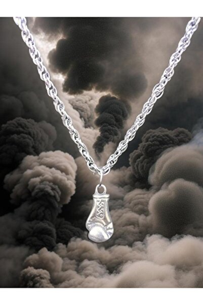 whocares Gümüş Kaplama Unisex Kolye Minik Boks Eldiveni Sembollü Zincirli Pop...