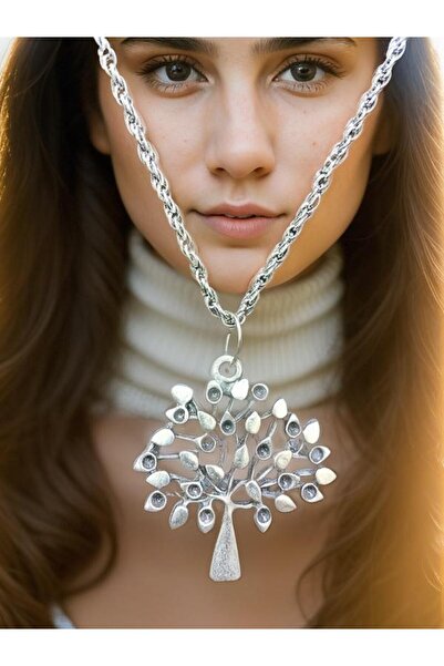 whocares Gümüş Kaplama Unisex Kolye Soy Ağacı Sembollü Zincirli Popüler Kaliteli