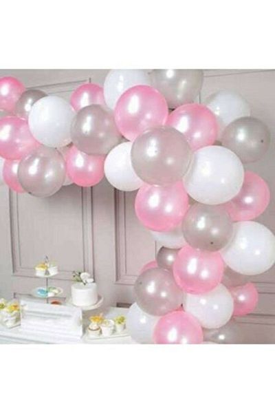 HTS STORE Pink White Metallic Balloon And Balloon Chain 100 Pieces