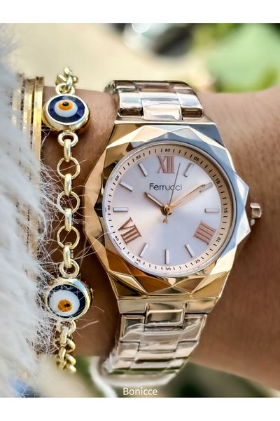 Ferrucci Rose Colored Steel Cord Women's Wristwatch and Bracelet Set