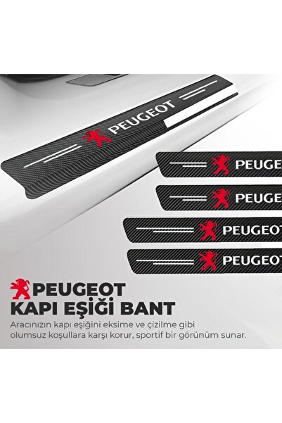 Rukye Shop Peugeot Logolu Karbon Kapı Eşiği Koruyucu Bant Folyo 4'lü Set