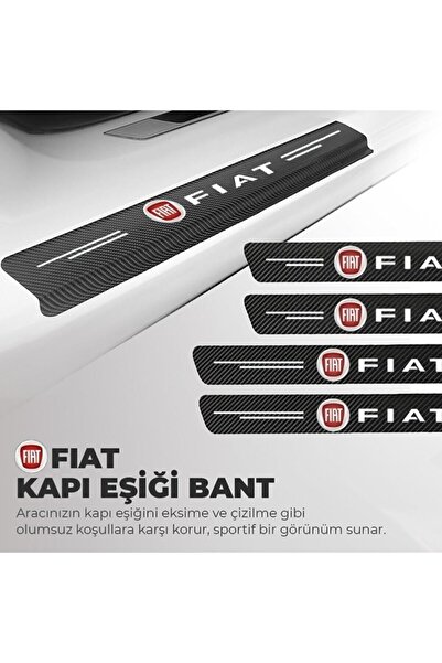 Rukye Shop Fiat Logolu Karbon Kapı Eşiği Koruyucu Bant Folyo 4'lü Set