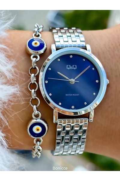Q&Q Silver Color Waterproof Women's Wristwatches - Steel Cord Bracelet