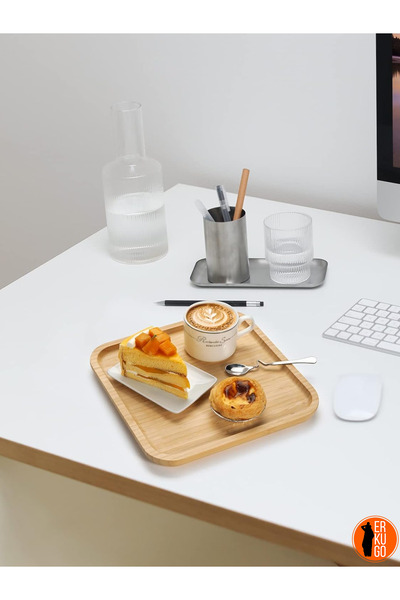 ERKUGO Bamboo Square Serving Plate - 2 Pieces, Serving Set (20x20 Cm)