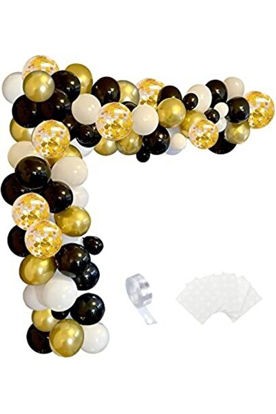 KAR TANESİ Siyah-gold-beyaz Konfetili Balon Zinciri