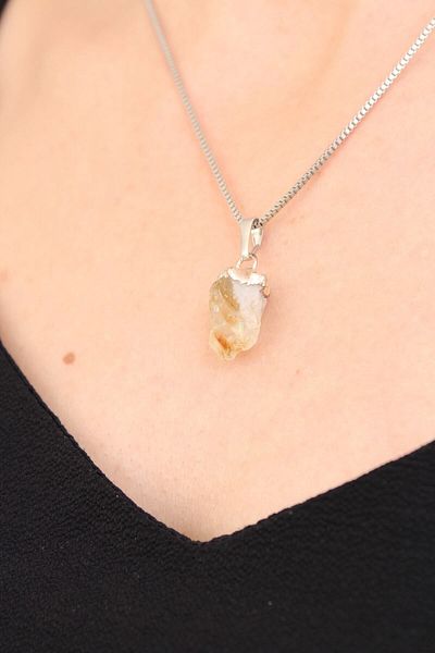 Crystalclem Citrine Raw Natural Stone Necklace 100% Original Real Natural Stone With Confirmation Card
