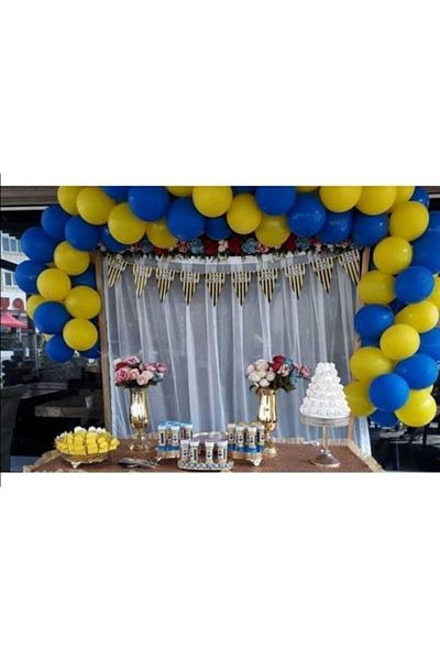 BEST PARTİ Modalist 100 Pieces Metallic Yellow, Dark Blue Balloon + 5 Mt Balloon Chain New Desinger 744636