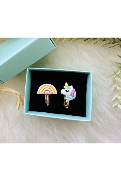 1PARÇAMAVİ Unicorn Küpe - Klipsli Deliksiz Sıkıştırma Kız Çocuk Küpesi