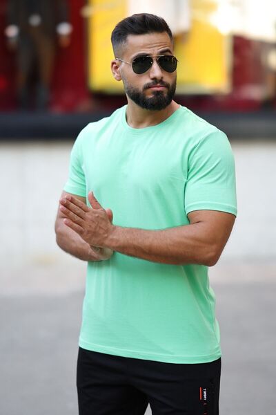 TOMMY LIFE Men's Short Sleeve Standard Pattern 0 Collar Basic T-Shirt 87911 Water Green