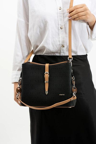 Just Polo Women's Brown Brown Embossed Printed Patterned Zipper Closure Vegan Shoulder and Hand Bag 4019
