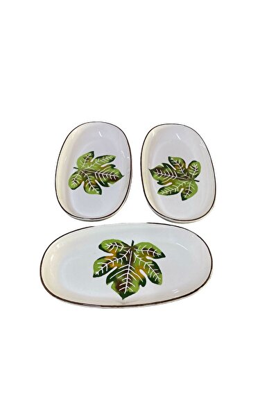MTD SERAMİK 27cm Sycamore Leaf Patterned Boat Plate - 3 Pieces