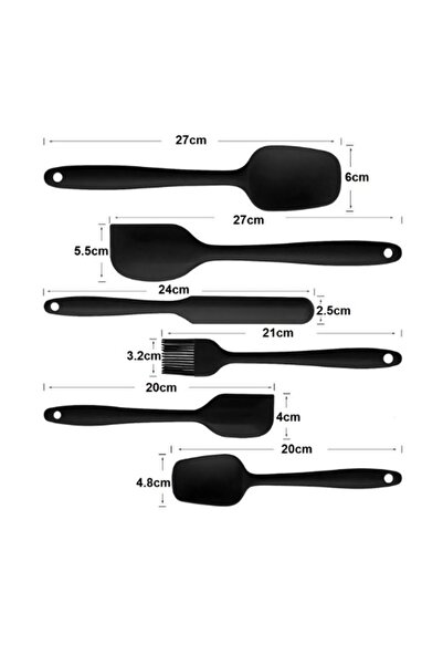 Kitchen Beauty 6lı Takım Yanmaz Yapışmaz Mutfak Pasta Slikon Yumurta Fırçası Kaşık Bıçak Spatula Seti