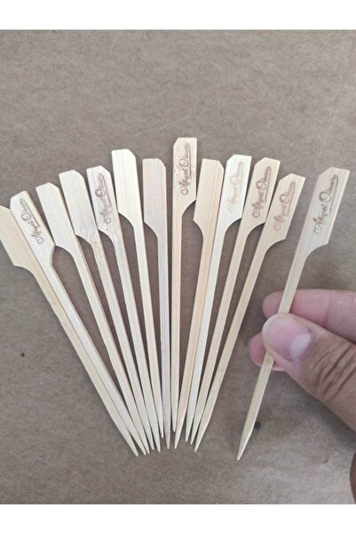 BEYHAN BAYHAN 50 Adet Bambu Yassı Çöp Şiş 12 cm - Afiyet Olsun Yazılı Golf Ka...