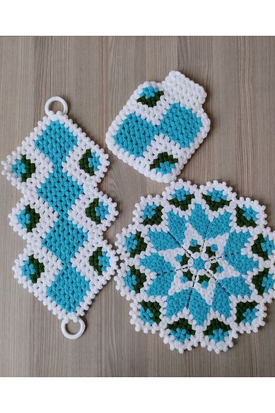 WIB TASARIM Hand Knitted Snowflake 3-Piece Dowry Bath Loofah Set