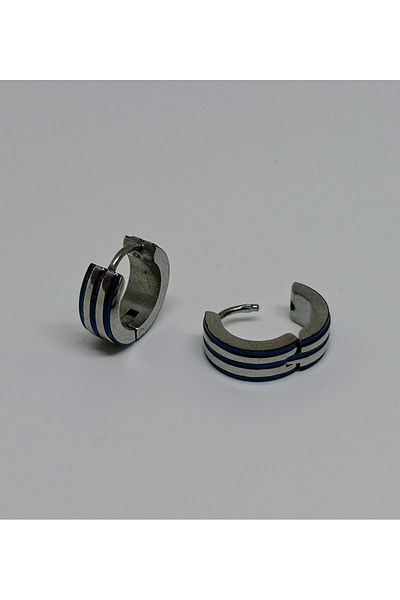 mama india alaçatı Unisex Women Men 316L Surgical Steel Navy Blue Silver Color Diameter 13 mm 2 Pieces Hoop Earrings No:42