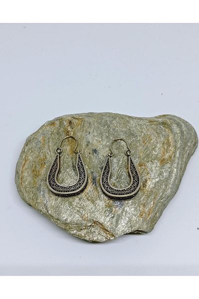 mama india alaçatı Antique Silver Color Brass Ethnic Design Authentic Bohemian Hoop Earrings No:120
