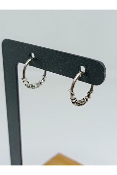 mama india alaçatı Unisex Women Men 316L Vintage Antique Gothic Design Diameter 15 mm 2 Pieces Hoop Earrings No:25