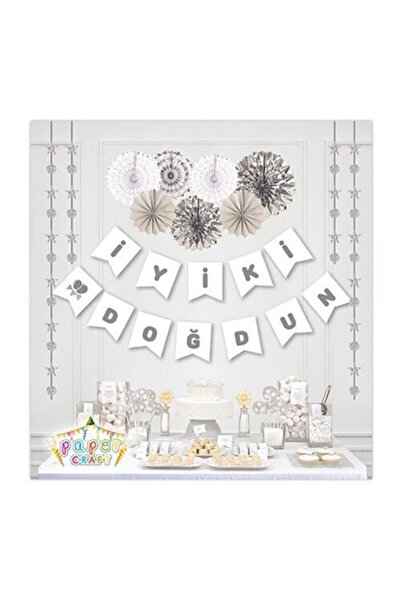 Genel Markalar Beyaz Gümüş Yaldızlı Iyi Ki Doğdun Banner