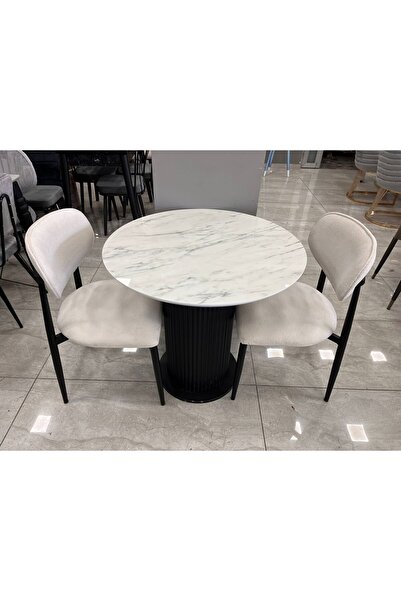 voguetasarım Bohem Masa Takımı Siyah Ayak Marmo Mdf 80 Cm Sabit