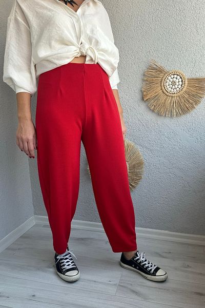 lady special Women's Elastic Waist Collar Detailed Lycra Balloon Trousers